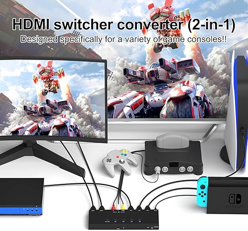 Vista 44 de Convertidor AV a HDMI de 4 puertos, conmutador AV a HDMI de 4 puertos con control remoto IR, compatible con 16:9/4:3 y interruptor rápido compatible