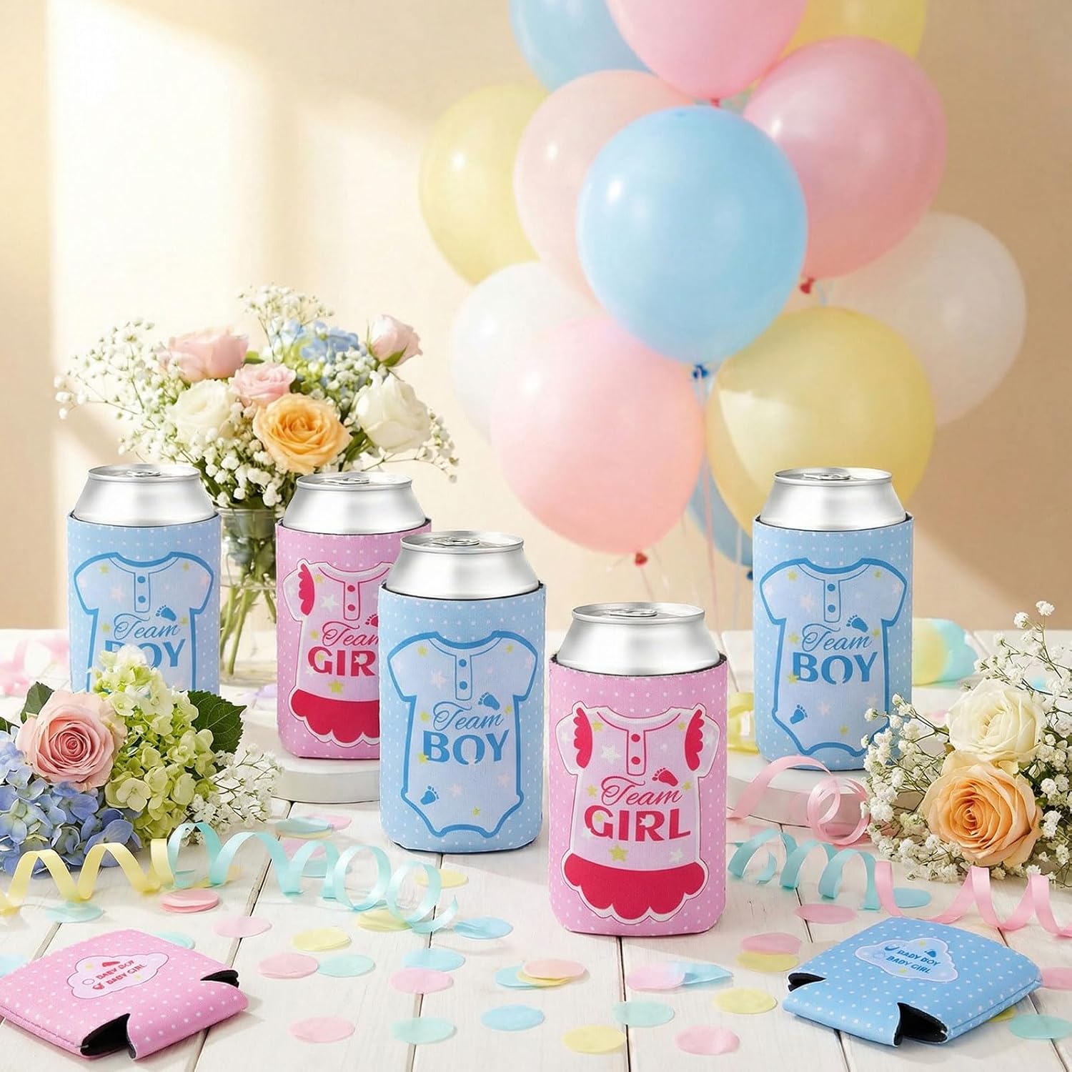 36 Count Boy or Girl Gender Reveal Decorations Team Girl Team Boy Can Coolers Sleeves, Gender Reveal Party Favors Pink and Blue Bottle Sleeves for Baby Shower Beverage Soda Water Bottle, 12oz