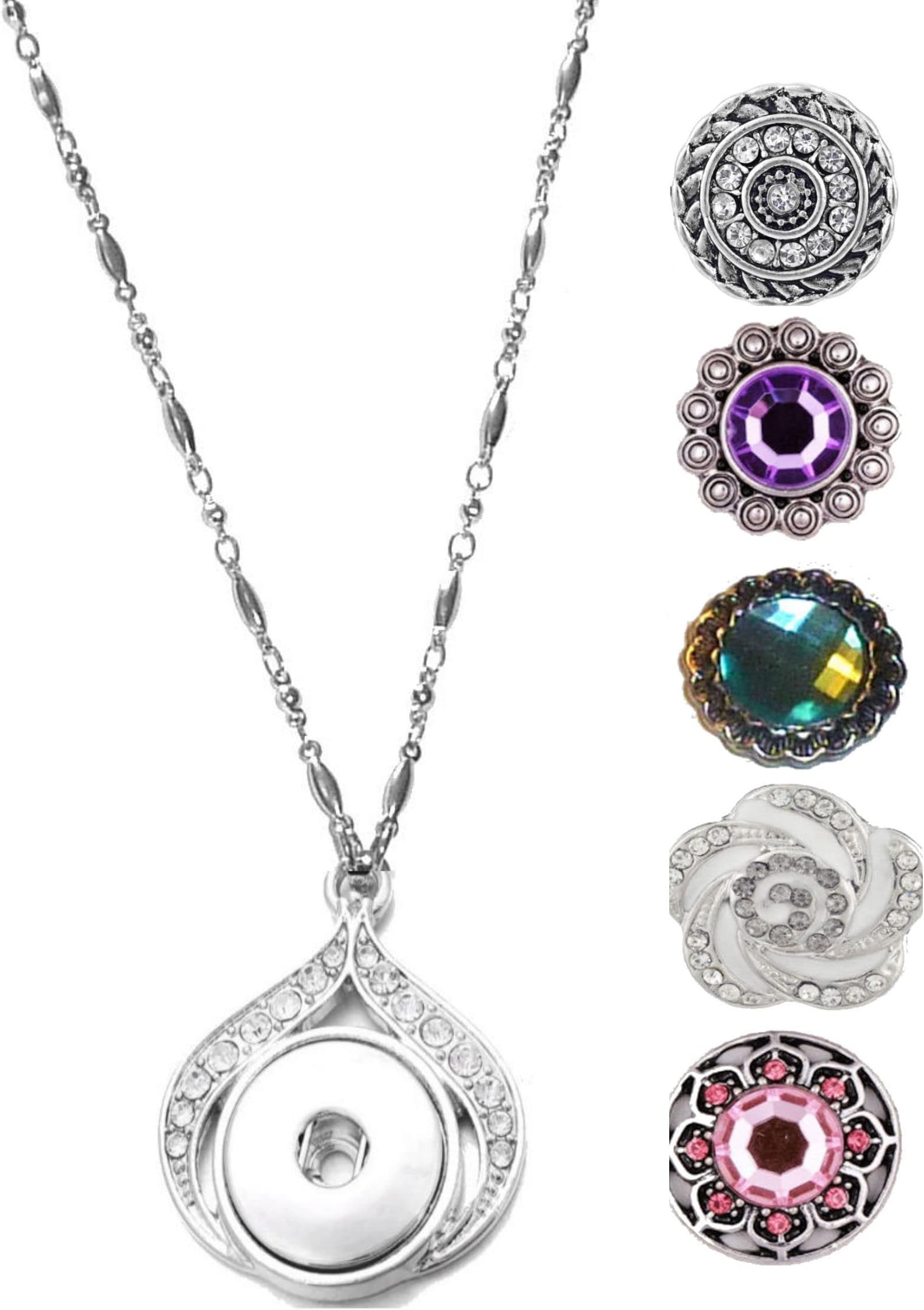 Snap Interchangeable Women's Fashion Jewelry Necklace, 18" or 24" long, Fancy STRONG Stainless Steel Chain. Comes in a gift bag