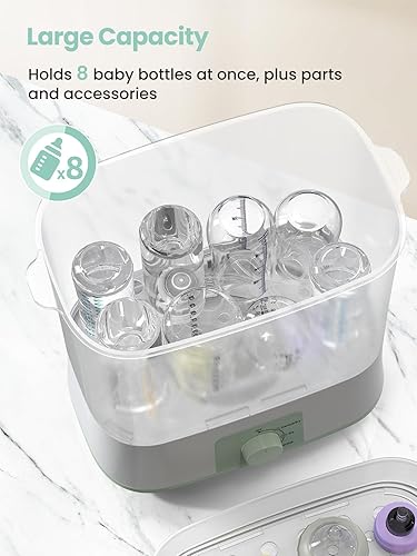 Miniatura 5 de GROWNSY Esterilizador y secadora de biberones grandes 3 en 1 ajustable, esterilizador eléctrico de biberones de vapor, desinfectante de biberones