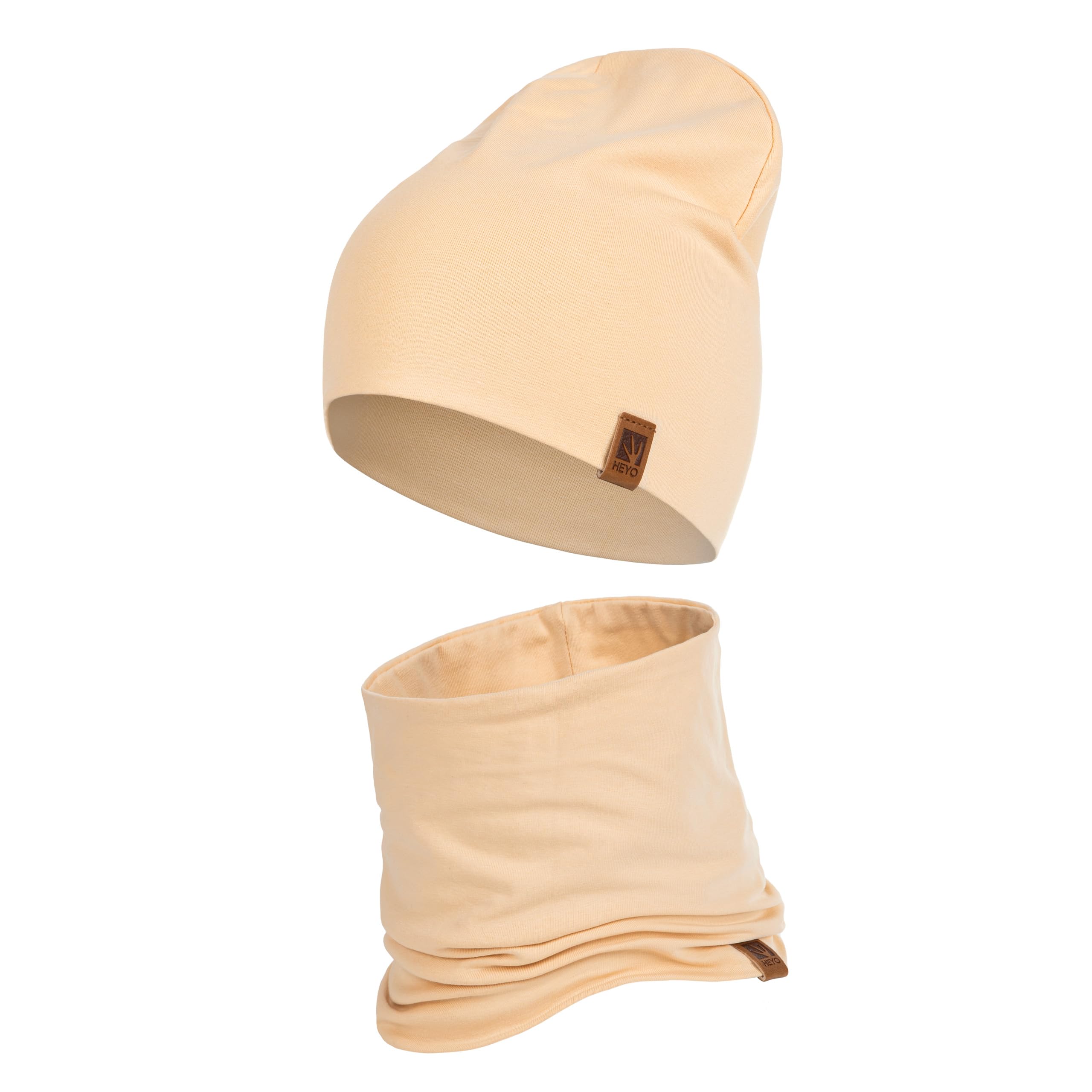 Heyo Girls Beige Children's Beanie Hat Tube Scarf Cotton Round Scarf Soft Boys Autumn Spring Set Autumn Set, 3-12 Jahren