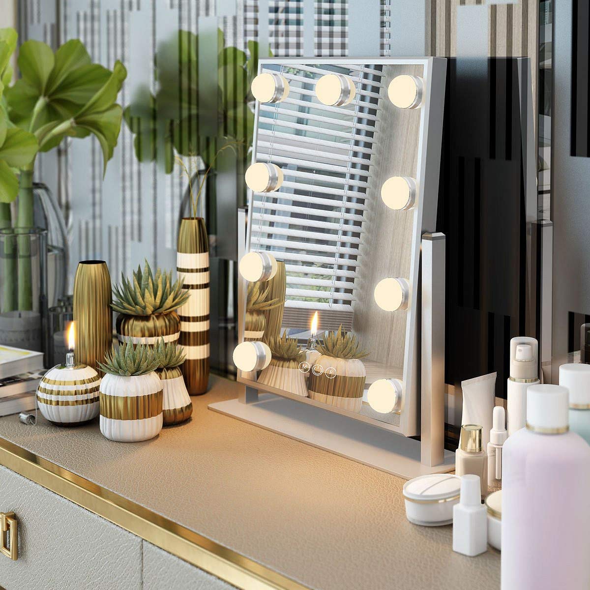 Holiday Deals 🛒 Fenair Lighted Vanity Mirror - Hollywood Style Makeup Vanity Mirror with Lights and Magnification,3 Color Model, Cosmetic Mirror with 9 Detachable Dimmable Bulbs for Dressing Table