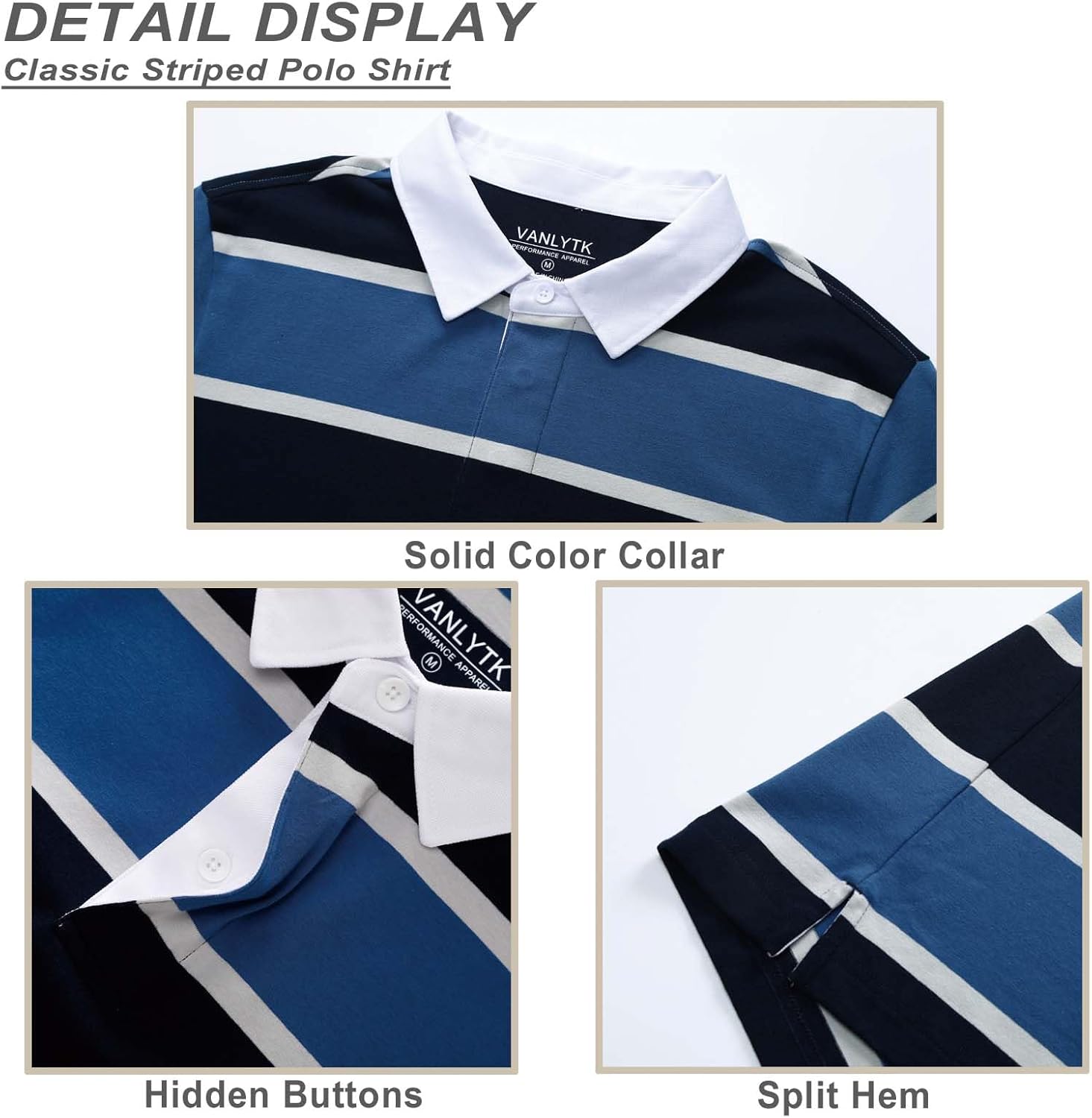 Mens Polo Shirts Striped Cotton Moisture Wicking Classic Collared Casual Golf Shirts for Men - Image 4