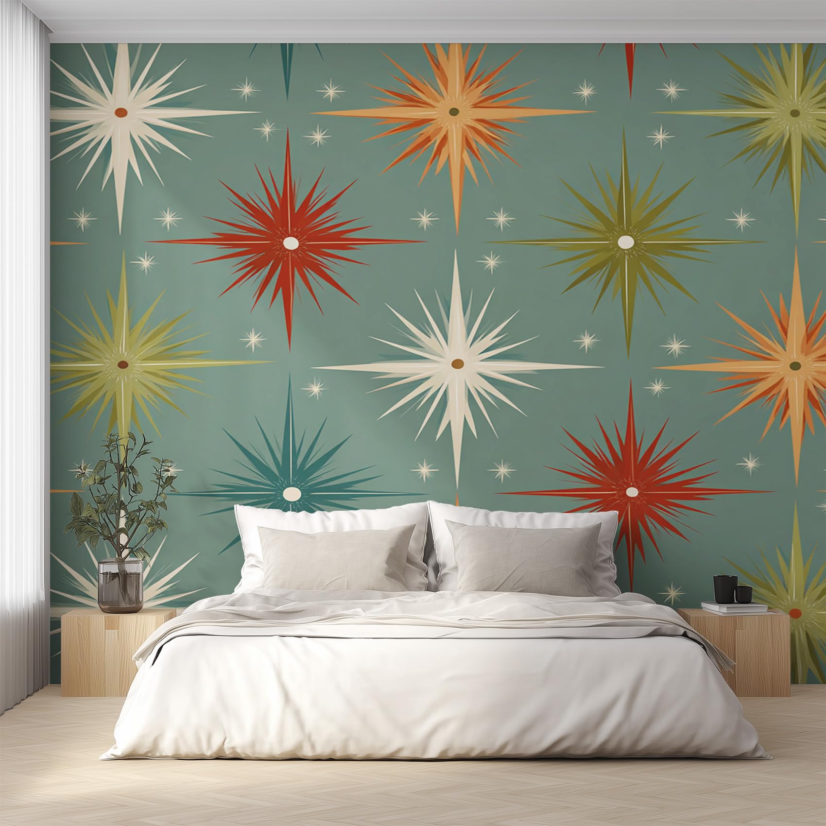 Papier peint rétro 50s 60s atomique pour transformer l'ambiance d'une chambre vintage