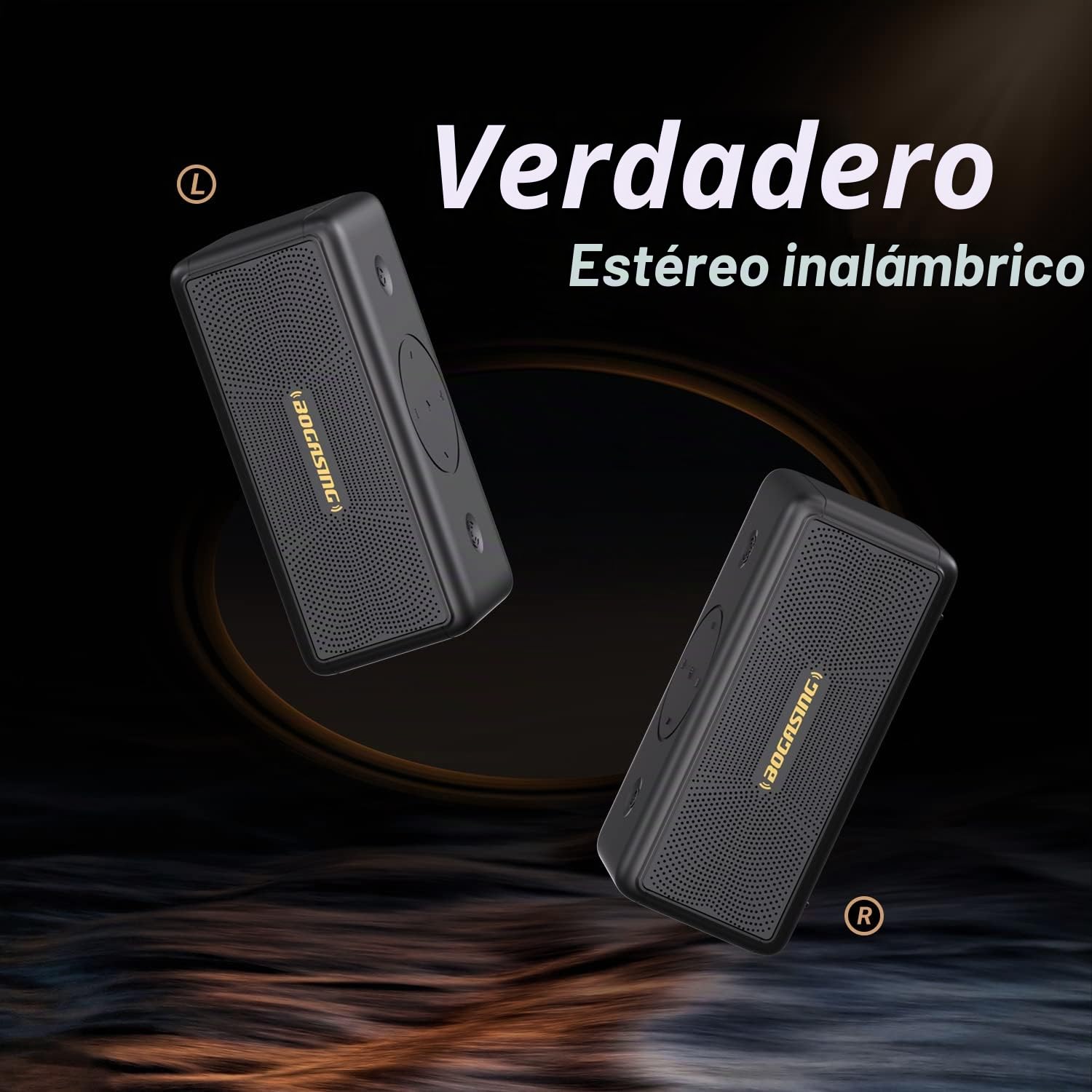 BOGASING Altavoz Bluetooth 5.3 Potente M5, 40W Graves Potentes con Sonido, 30H de Reproducción, IPX7, Altavoces Portátil Inalámbrico, 3 EQ, Tarjeta, AUX, USB para Exterior (Negro)