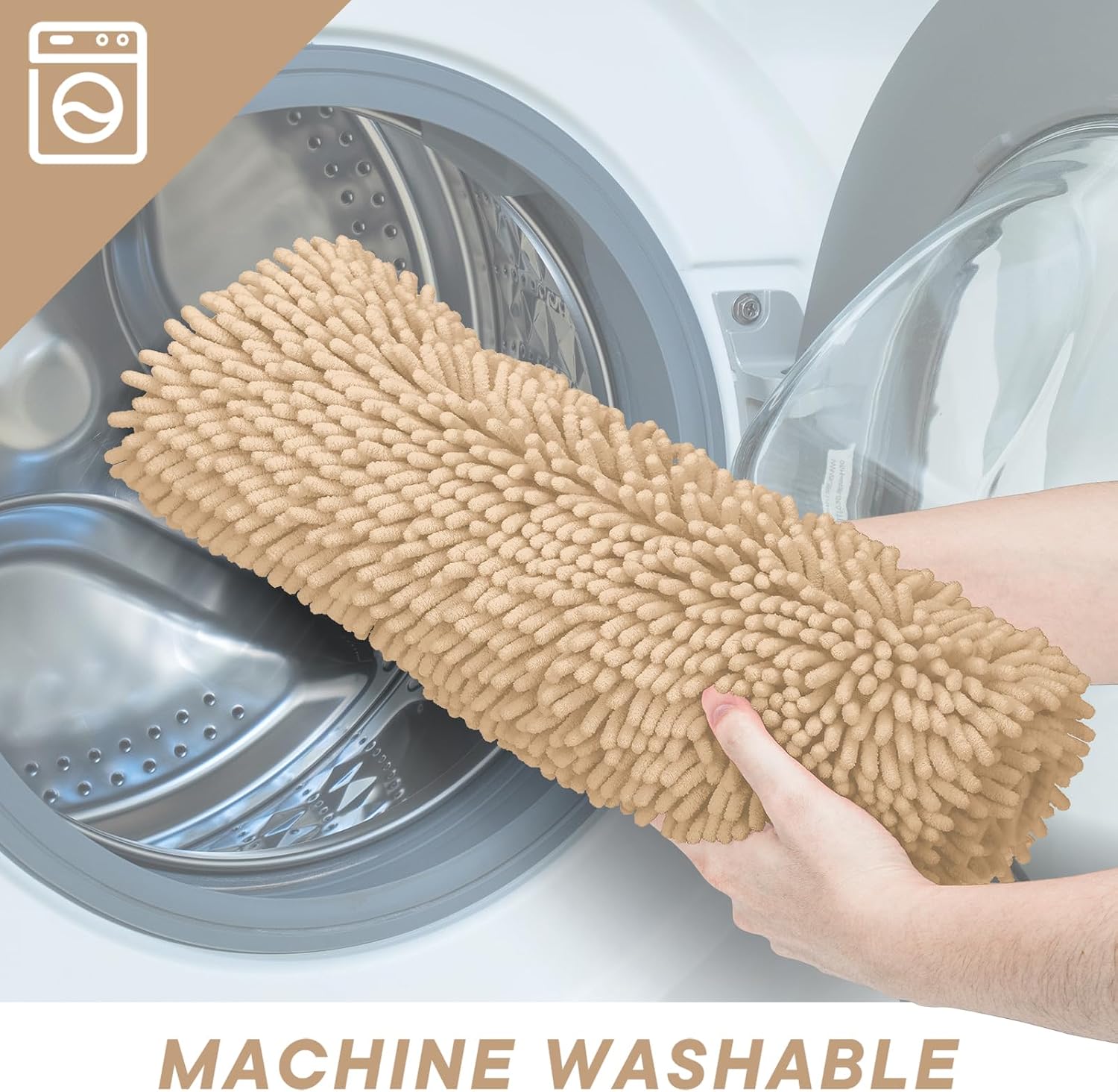 Bathroom Rugs 2 Pieces Chenille Bath Rug Mat, Extra Thick and Soft Absorbent Bath Rugs, Machine Washable, Non-Slip Plush Bath Mats for Tub, Shower, and Bath Room(Camel, 32"x20"+24"x16")