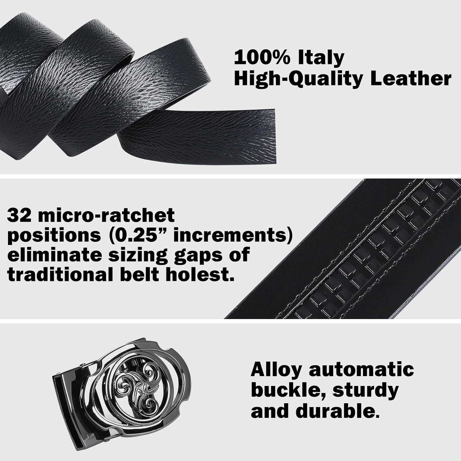 Men's Leather Belt Genuine Leather Ratchet Belt for Business & Casual Wear, Can Be Cut to Fit