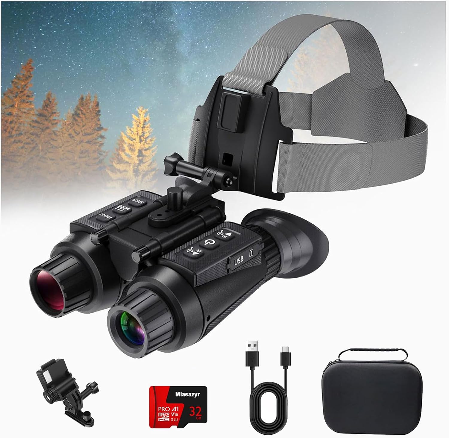 4K Night Vision Binoculars for Adults, Head-Mounted 3D Night Vision Goggles Camera with 8X Digital Zoom & 7-Level Infrared for Camping, Hiking