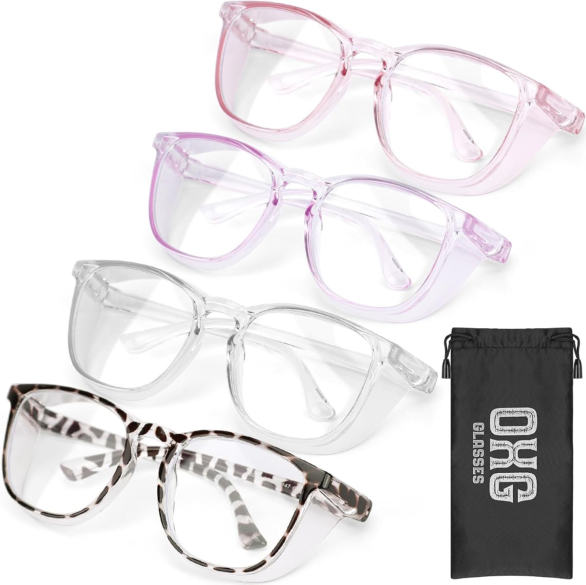 Paquete de 4 gafas de seguridad antivaho, gafas de seguridad elegantes Z87.1+, gafas protectoras con bloqueo de luz azul para enfermera