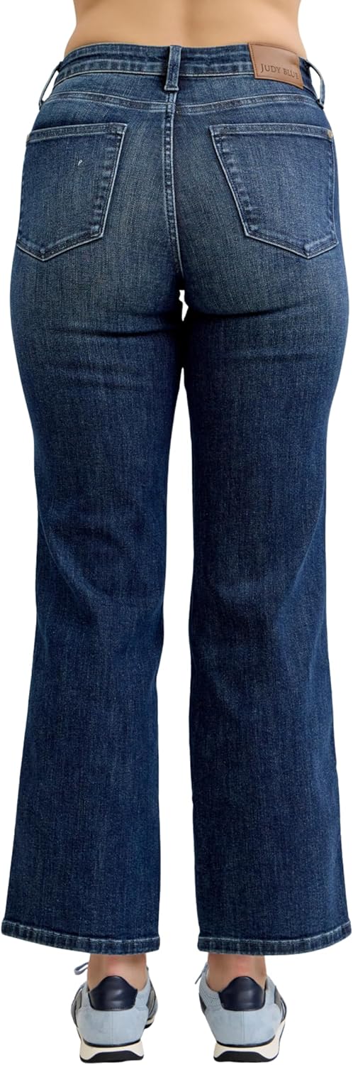 Judy Blue Petite Dark Wash Mid Rise Straight Tummy Control, Inseam 29"