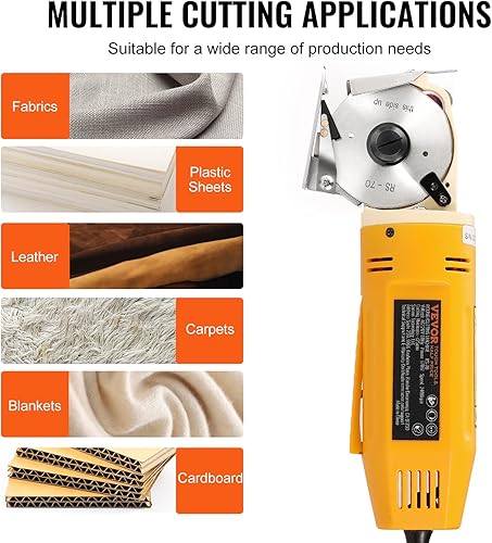 Miniatura 6 de VEVOR Cortador de tela, máquina de corte rotativa eléctrica de tela de 170 W, grosor de corte de 1 pulgada, cuchillo octogonal, con hoja de repuesto
