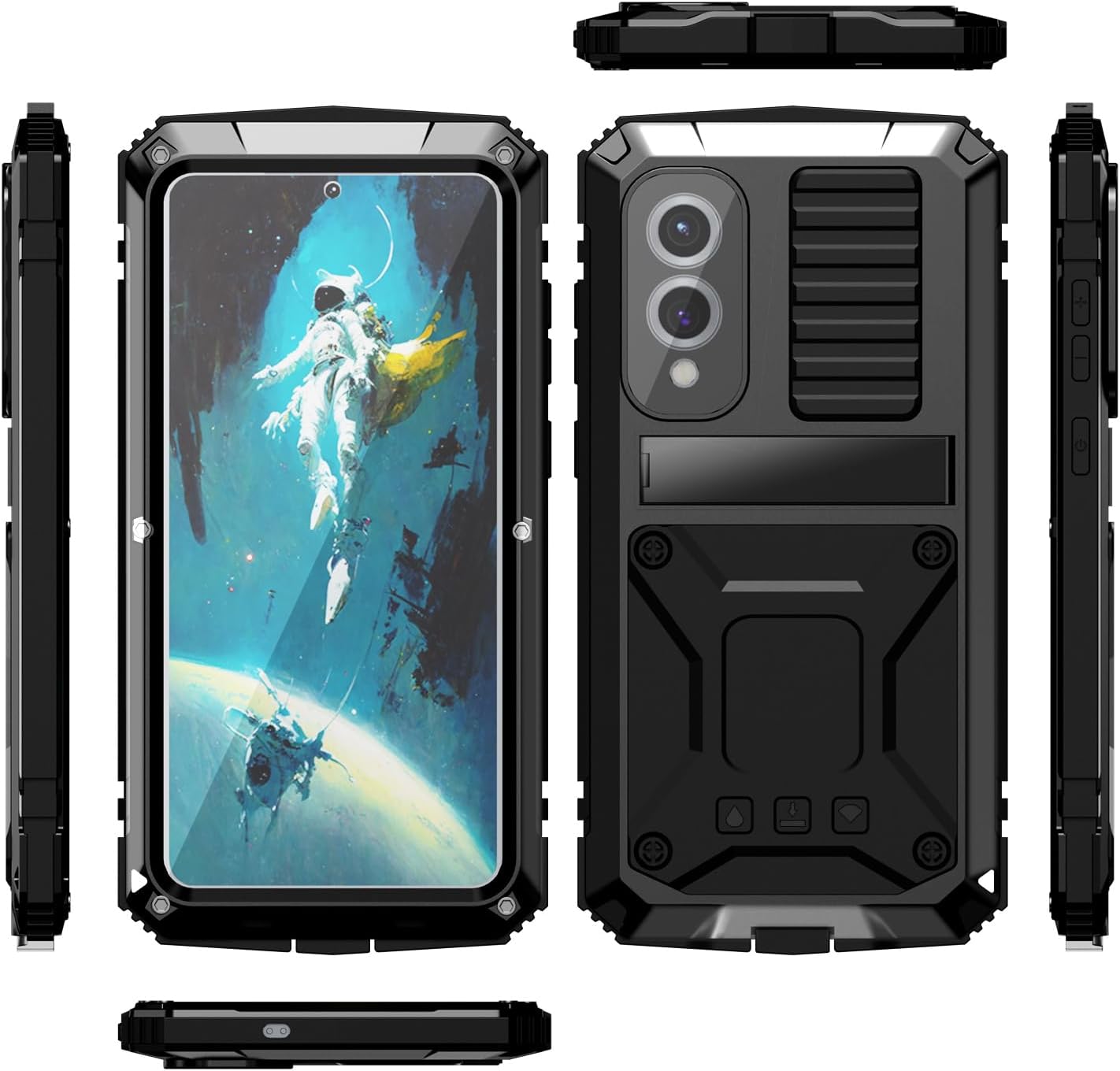 Compatible with Samsung Galaxy S25 FE Metal Case, Military Grade Heavy Duty Aluminum Rugged Cover with Screen Protector Stand Camera Control Shockproof Dustproof Full Body Protection (Black)