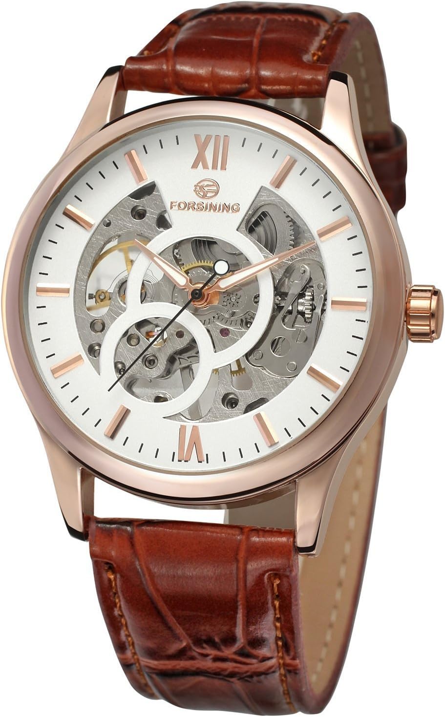 SOAO Men's Watch Hollow Skeleton Automatic Mechanical Watches with Leather Band Roman Numerals Wristwatch