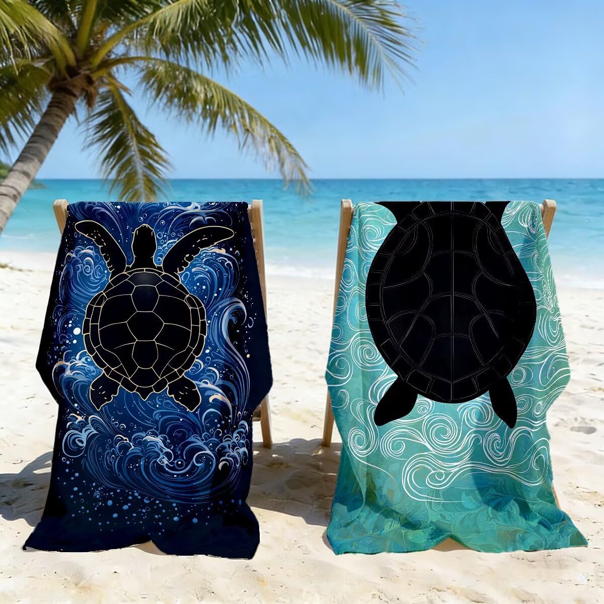 Ręcznik plażowy z mikrofibry, duży ręcznik plażowy 90 x 180 cm 2 sztuki, męski damski ręcznik gimnastyczny, odporny na piasek ręczniki plażowe, szybkoschnące ręczniki plażowe z mikrofibry (żółw morski