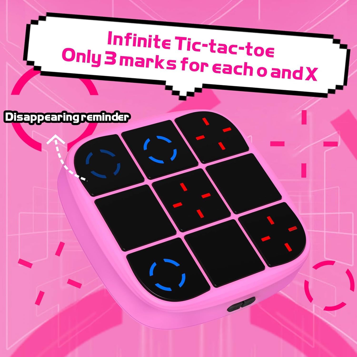 Rechargeable Tic-Tac-Toe Bolt Game, Upgraded 4-in-1 Handheld Puzzle Console, Electronic Educational Memory Game, Portable Travel Car Ride Board Games for Kids Adults (Pink)