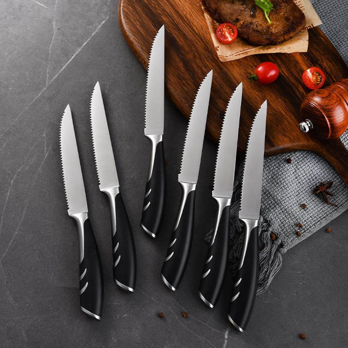 Steak Knives Set of 12, Steak Knife 5 Inch Serrated Steak Knives with Ergonomic Handles,High Carbon Stainless Steel Steak Knife Set - Ideal for Table Dinners and Fruit Pairing