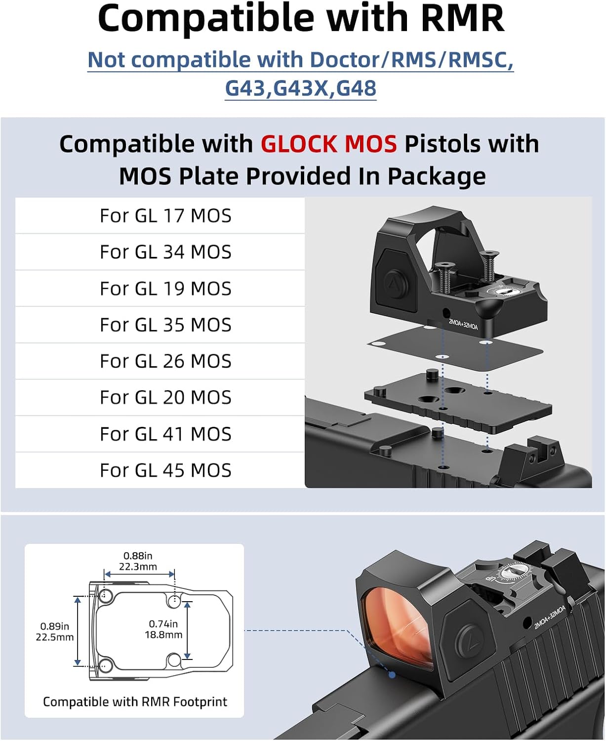 EZshoot Multiple Reticle Red Dot Sight,Compatible with RMR,2MOA Dot&32MOA Circle Motion Awake, Full-Sized Optics with Adapter Plate for MOS and Picatinny Mount