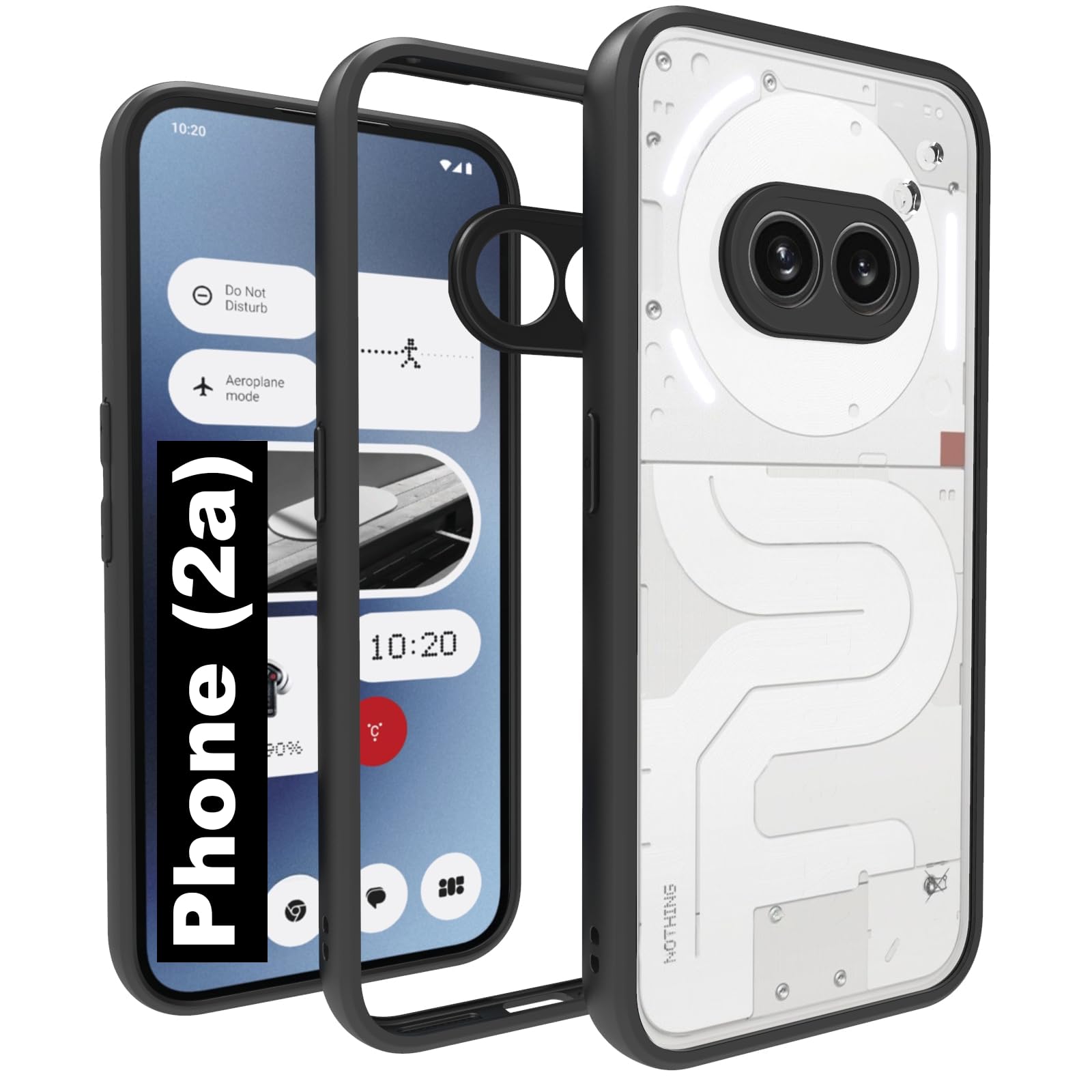 RIGGEAR Shockproof Sleek Hybrid Armor Back Cover Case Compatible with Nothing Phone 2A / Phone 2A Plus (Clear PC + Black TPU Bumper)