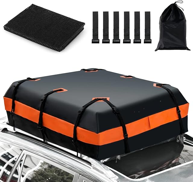 COSTWAY 594 Liters/21 Cubic Feet Car Roof Bag, 100% Waterproof Roofing Cargo Carrier Bags with Anti-Slip Mat and 10 Straps, Rooftop Luggage Storage Box for All Cars with Roof Rack/Rails/Bars