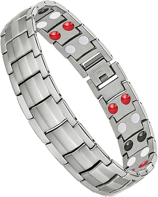 Jeracol Titanium Steel Magnetic Bracelets for Men,4 Element Double Row Strength Magnets Wristband Magnetic Brazaletes with Free Links Removal Tool & Jewelry Gift Box