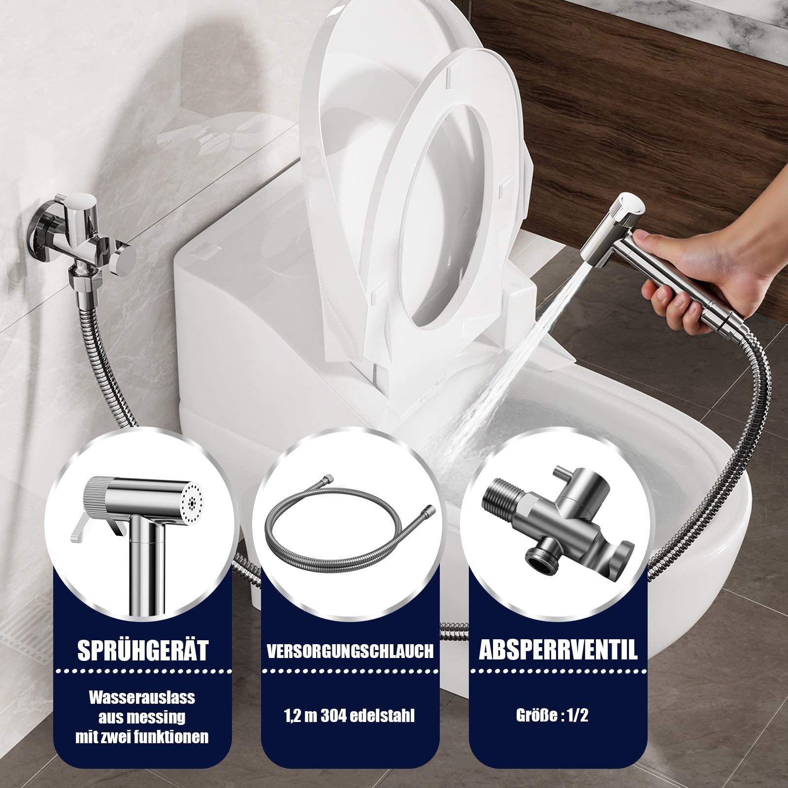Bidet Handbrause Chrom, Baby-Stoffwindel-Sprühset mit Dual-Modus, Wandmontiert Messing Wasserspar Wand Waschen für Reinigung Spüle, Badezimmer Ecke, Toilette, WC, Persönliche