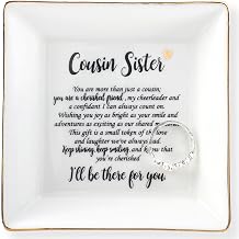 HOME SMILE Cousin Sister Gifts Mothers Day,Ceramic Ring Jewelry Dish Tray Plate for Birthday Graduation Christmas Wedding-You are More Than Just a Cousin,You Are a Chrished Friend