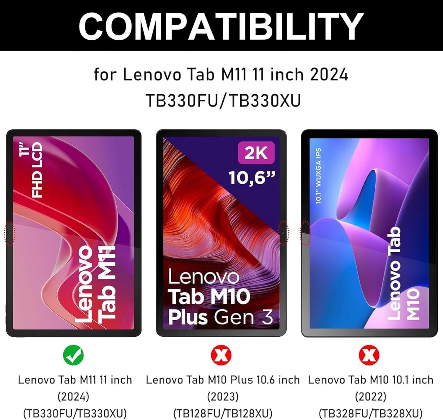 Touch Keyboard Case for Lenovo Tab M11 / K11 LTE 11 Inch 2024, 7-Color Backlit, Magnetic Detachable Wireless Keyboard, Folio PU Leather Case with Pencil Holder Auto Wake/Sleep, Multi-Angle Kickstand