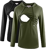 Vista 54 de Bhome Camisa de lactancia de manga larga con capucha para lactancia materna Negro/Gris