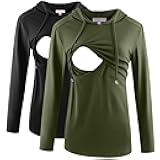 Bhome Nursing Shirt Long Sleeves Hoodie Breastfeeding Top Sweatshirt