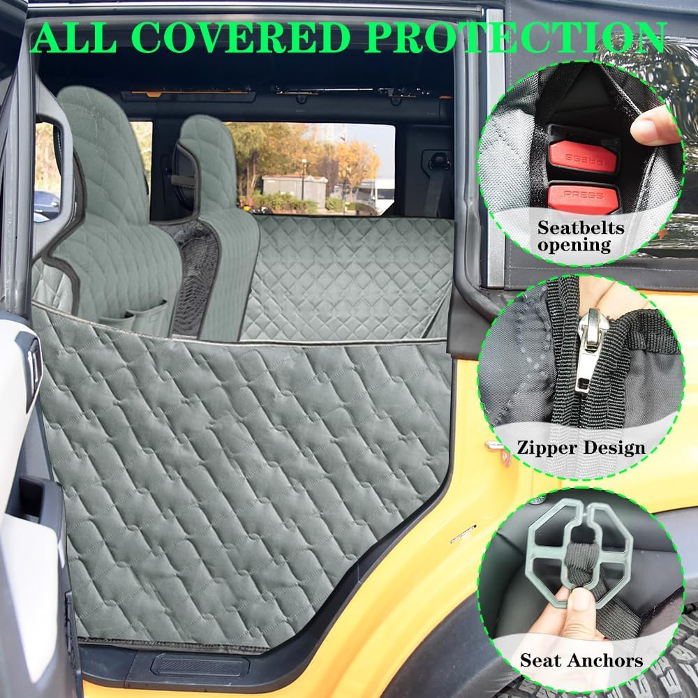 Dog Car Seat Cover for Back Seat Compatible with Ford Bronco 4 Door 2021 2022 2023 2024 Detachable Washable Backseat Pet Travel Hammock Cushion (Green Black)