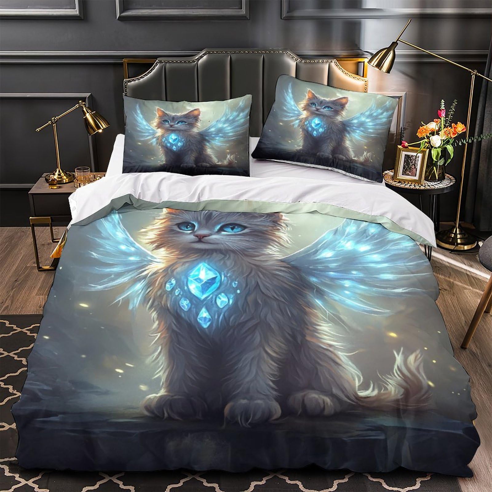Housse de couette chaton magique 3D en microfibre pour des nuits douces
