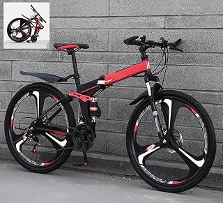 Ouumeis Folding Mountain Bikes 24 Inch 21/24/27/30 Speed Variable All Terrain Quick Foldable Adult Mountain Off-Road Bicycle High Carbon Steel Frame Double Shock Absorption,C,30 Speed