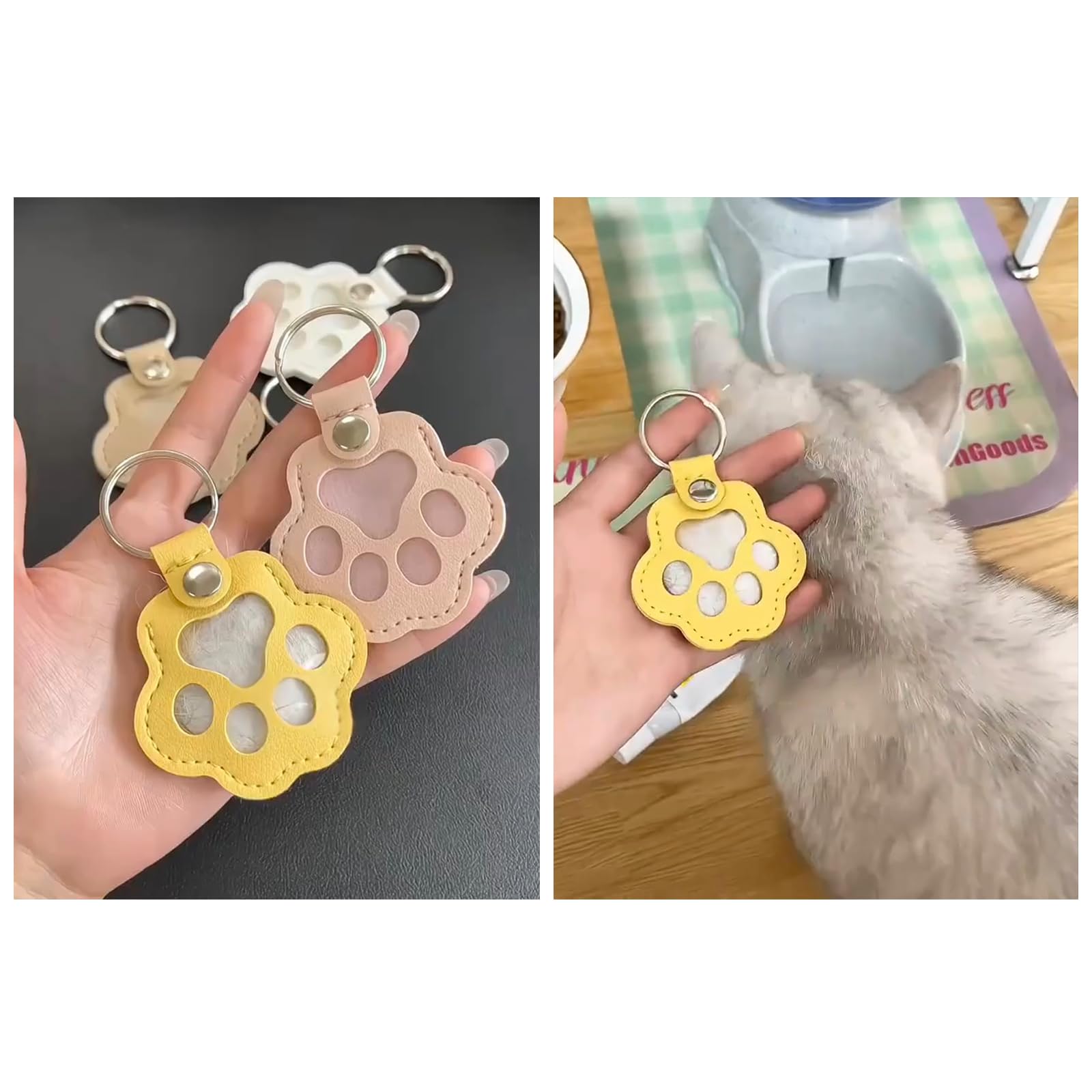 Set 3 Portachiavi In Pelle A Forma Di Zampa Per Conservare I Peli Del Tuo Animale - Ricordo Commemorativo Per Cane E Gatto - 5