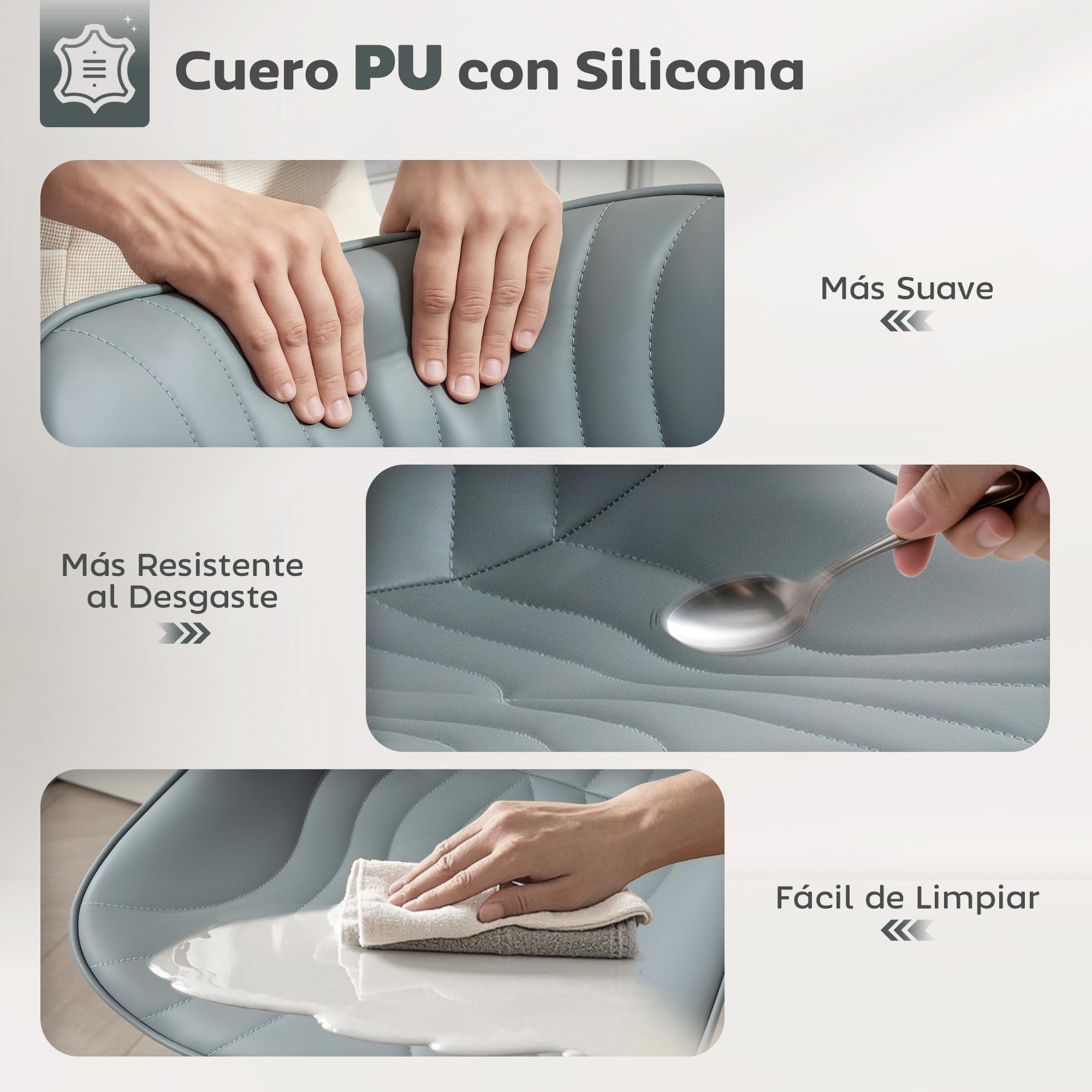 HOMCOM Juego de 2 Taburetes de Bar Taburetes Altos de Cocina Giratorios con Altura Ajustable 92-110 cm Respaldo Asiento de Piel Sintética Marco de Acero y Reposapiés para Comedor Mostrador Gris