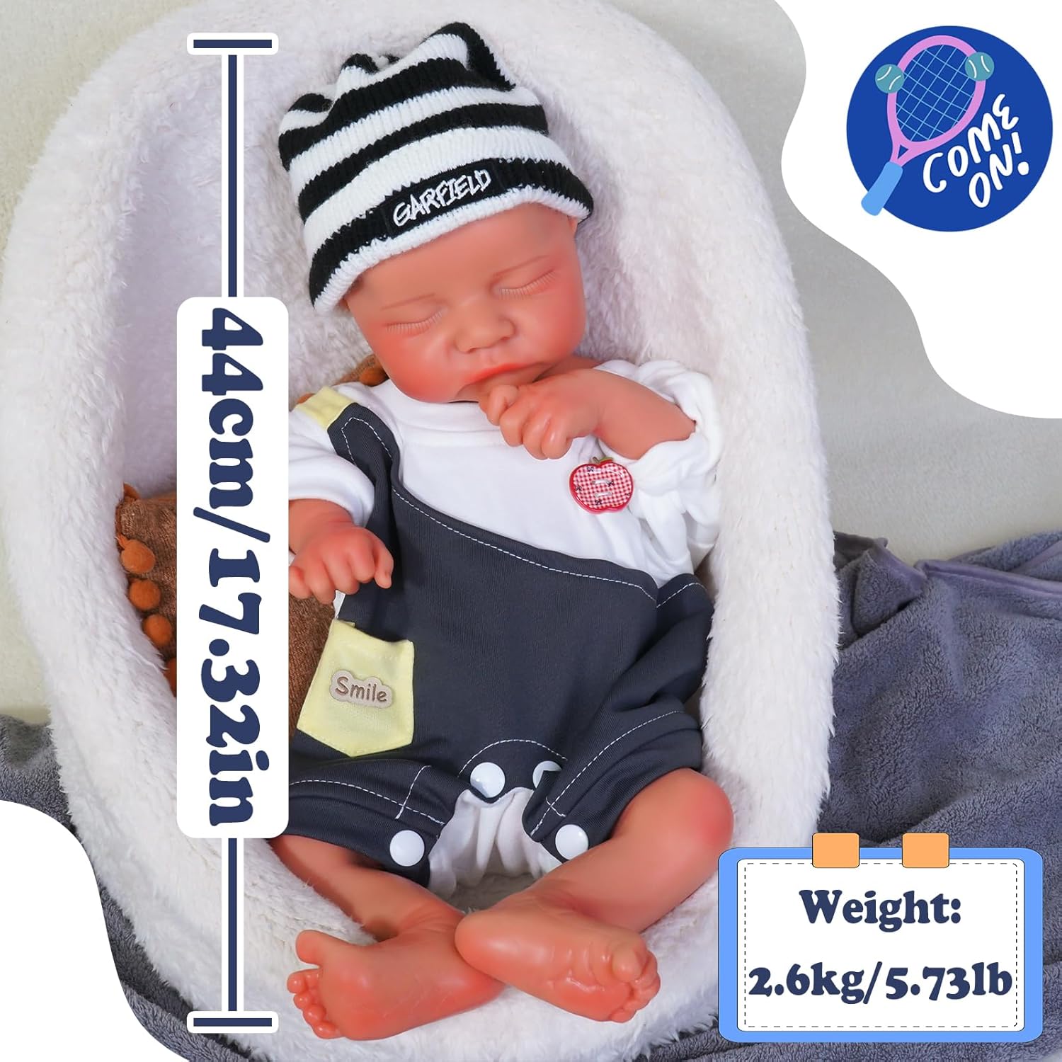 17 inches Full Silicone Reborn Baby Dolls Boys, Washable Silicone Body Lifelike Baby, Sleeping Newborn Doll, for 3 + Year Old Gifts with Gift Box(Gran-Skin)