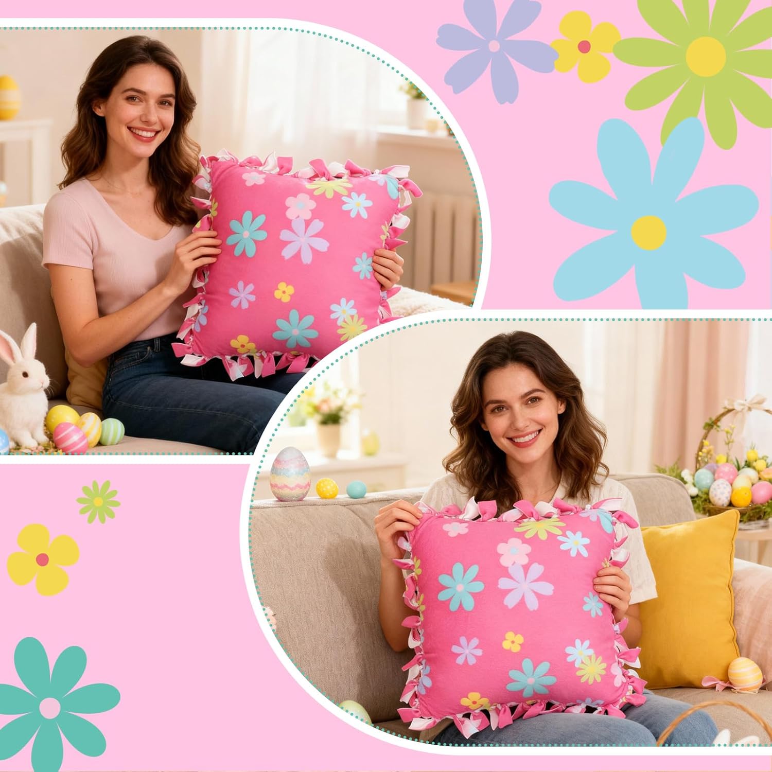 Chunful 6 Sets Spring Flower Tied Pillow Craft Kit DIY Flower Pillow Craft Gifts with Colorful Floral for Spring Summer Home Decor VBS Favors