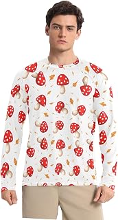 Mushroom Men's UPF 50+ Quick Dry Rash Guard Shirt, Long Sleeve Sun Protection Athletic T-Shirts, S