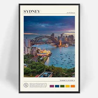 Trendy New South Wales Bridge Wall Art Sydney Nature Landscape Canvas Posters Australia City Travel Prints Painting For Living Room Bedroom Office Wall Decor 12x16in Black Framed