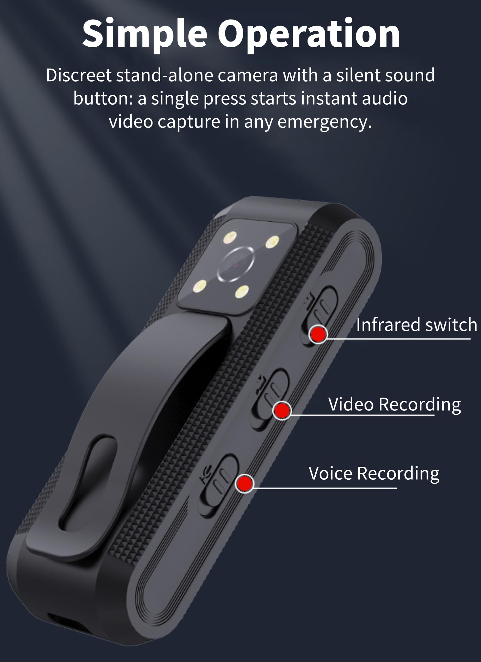 Diyeeni Camera del Corpo con Registrazione Audio e Video, HD 1080p Body Cam con Visione Notturna Automatica, Rilevamento del Movimento, Azione Sport con Videocamera Personale per