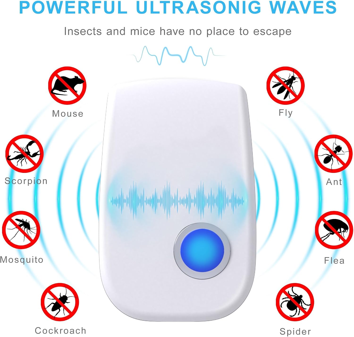 Ultrasonic Pest Control Repeller Indoor, Electronic Plug in Mouse Repellent for Rodent, Rat, Spider, Ant, Cockroach Mosquito, Safe for Humans, Home, Garage, Office, 10 Pack