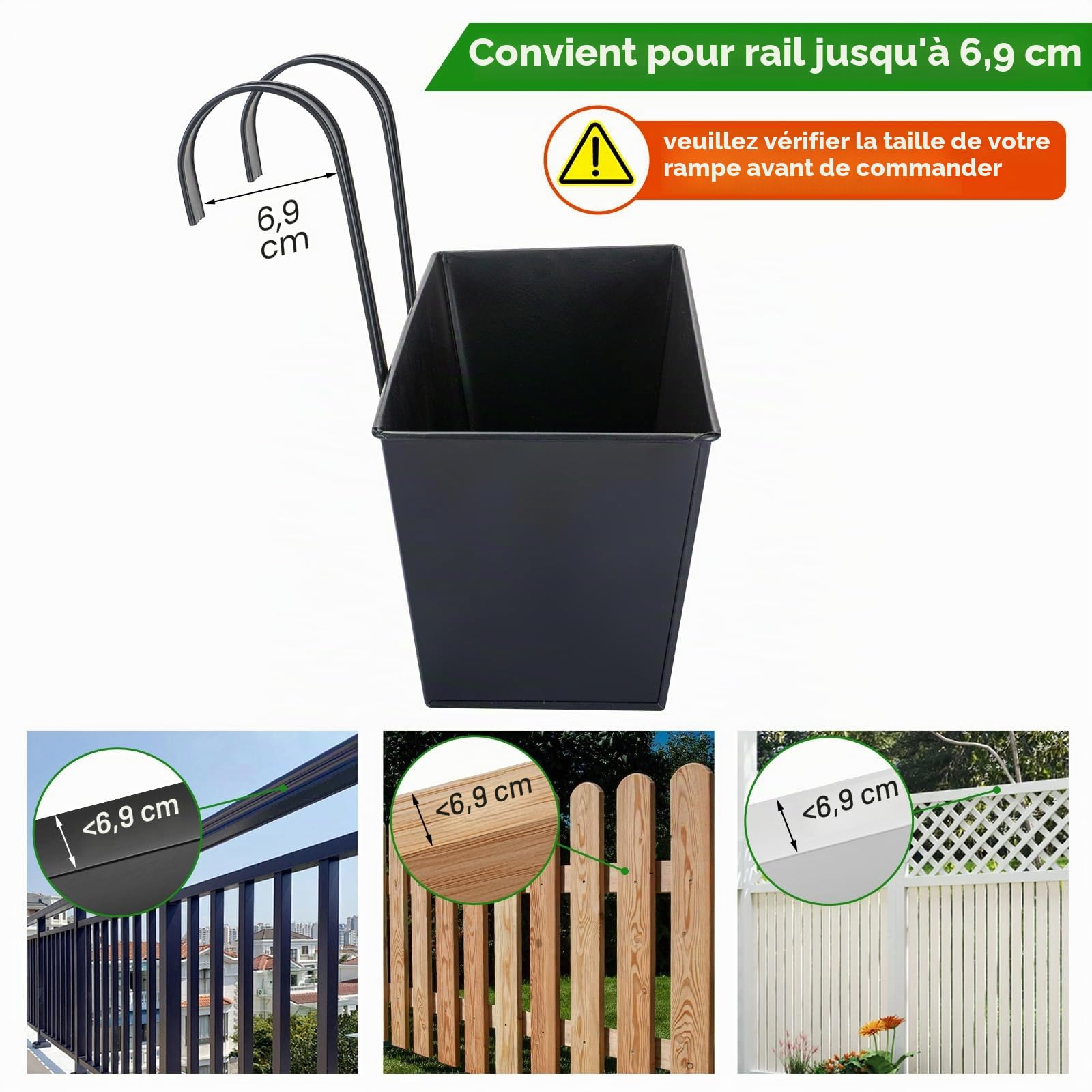 OGIMA Lot de 3 jardinières à Suspendre de 40,6 cm pour Balcon, terrasse et clôture extérieure – Lot de 3 Supports de Pots de Fleurs – Jardinières à Suspendre au Balcon