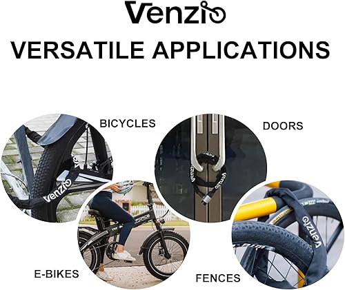 Miniatura 7 de Venzio Cerradura de cadena de bicicleta resistente, cadena de seguridad de acero de 0.236 in con 2 llaves, cerradura antirrobo de bicicleta de 4