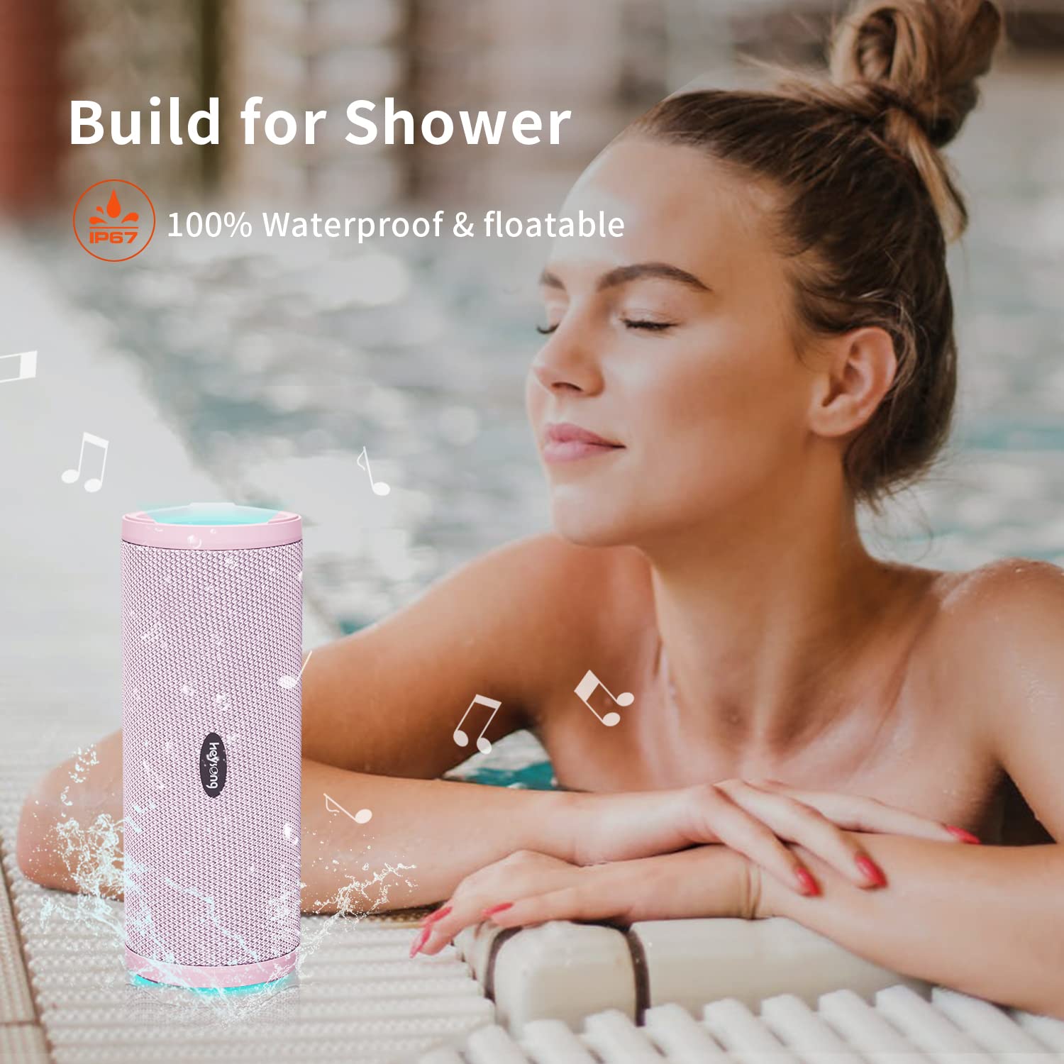 HEYSONG Altoparlante Bluetooth portatile, impermeabile, wireless, altoparlanti esterni con luce LED, bassi migliorati, IPX7 galleggiante, riproduzione 40 ore, scheda TF, stereo wireless per feste,
