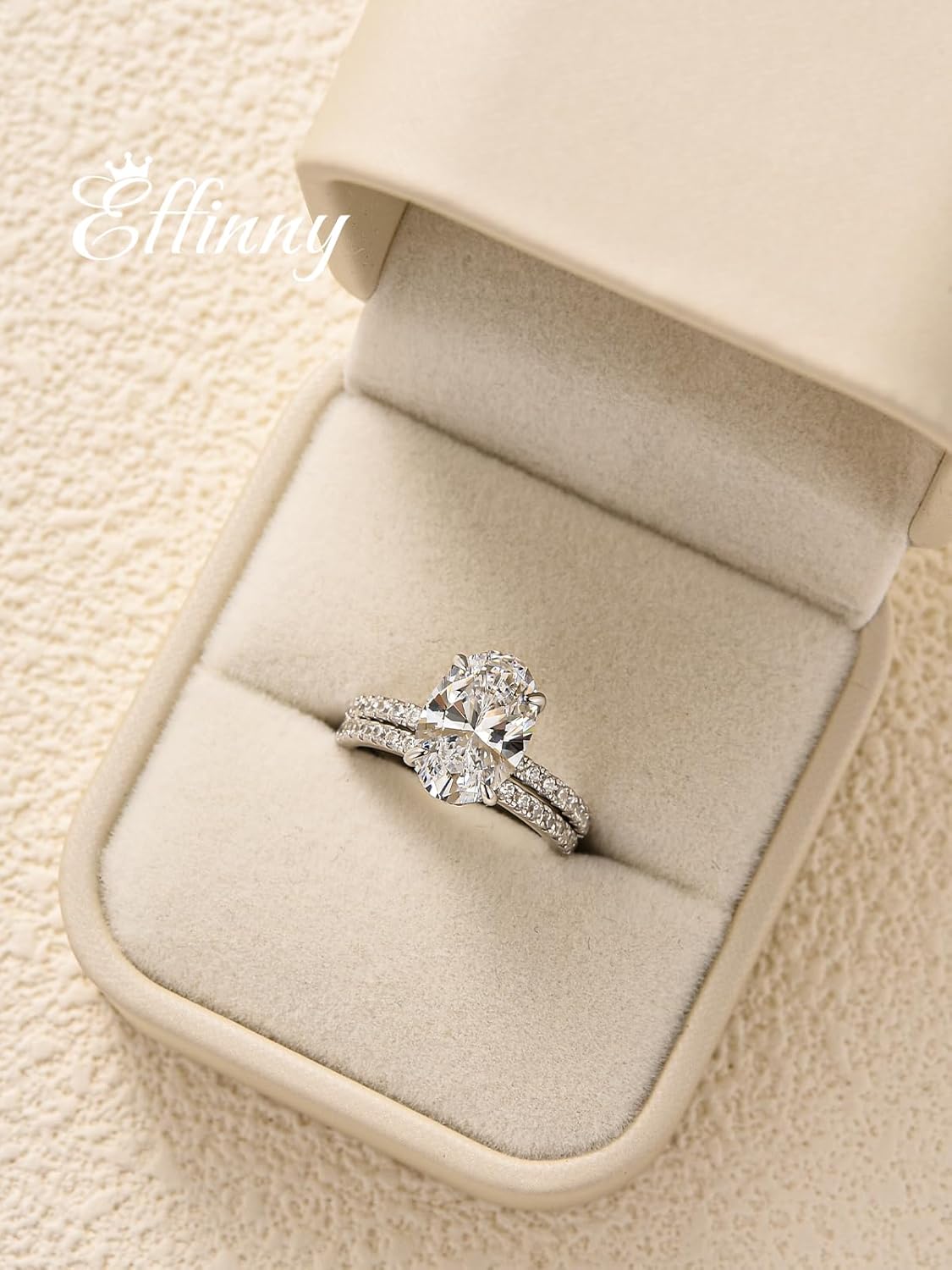 3.5ct Elongated Oval Cut Engagement Ring Set,925 Sterling Silver Bridal Ring Set with Half Eternity Wedding Ring - Image 2