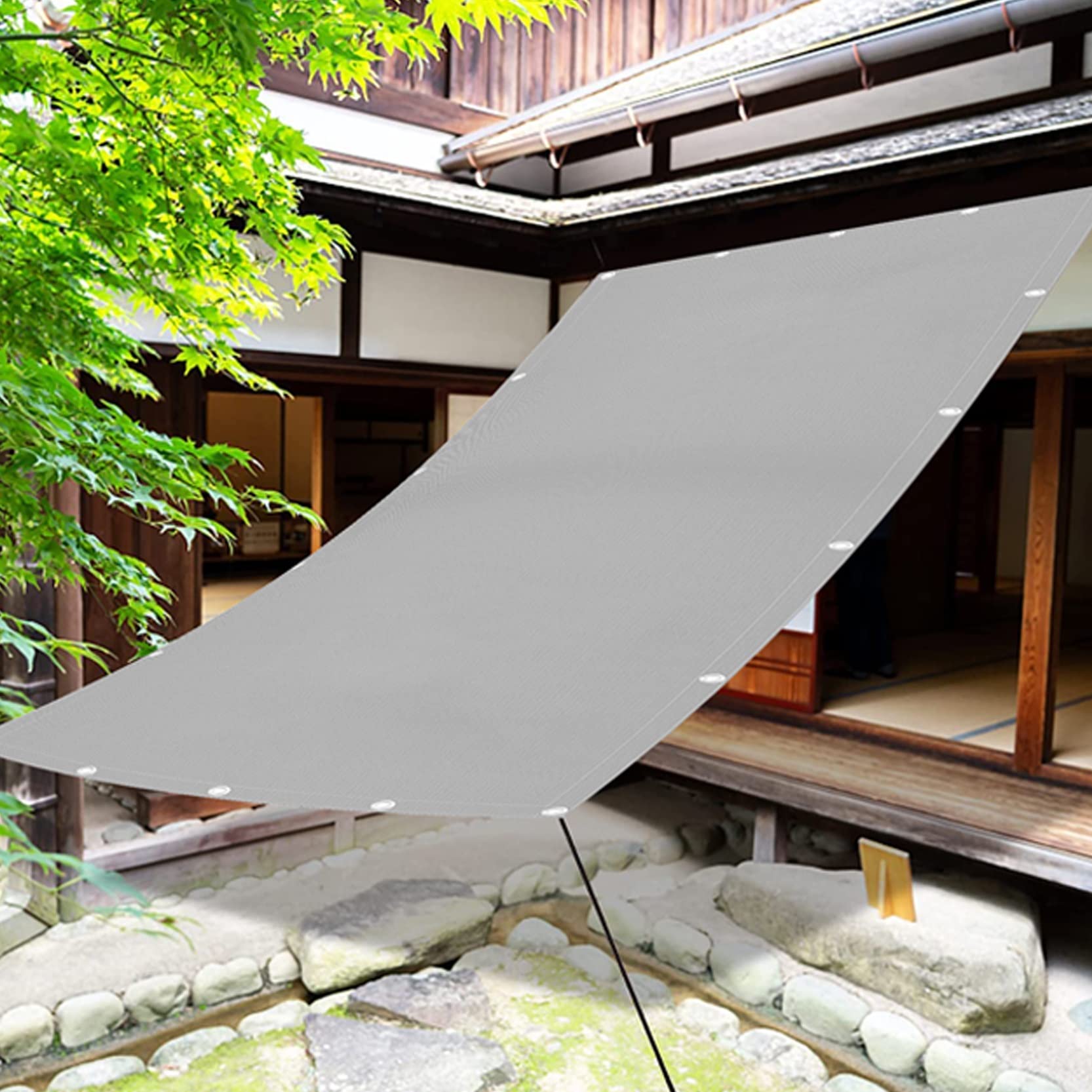 Sonnensegel Sonnenschutz Segel 2 x 10 m,HDPE Atmungsaktiv & UV Schutz Sonnenschutz, Sonnenschutz aus HDPE-Gewebe,HDPE Sichtschutz Garten, für Terrasse, Garten, Balkon, Hellgrau