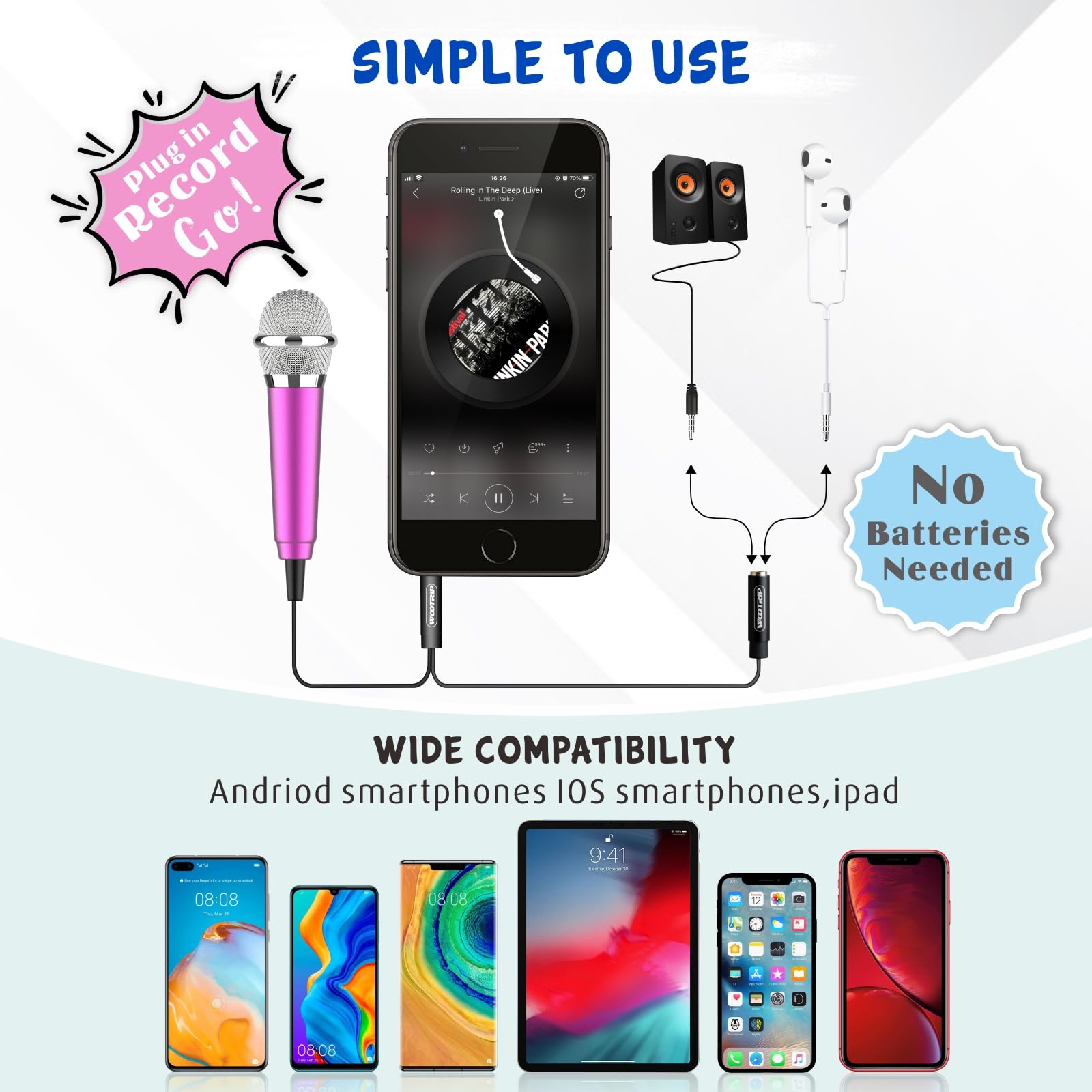 Micrófono Mini Karaoke Portátil - Compatible Con Teléfonos Y Laptops - Cable De Metal - Negro/Plateado/Dorado