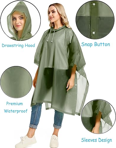 Miniatura 2 de HOOMBOOM Ponchos de lluvia reutilizables con capucha con cordón para adultos, abrigo de lluvia grueso impermeable, 2 paquetes