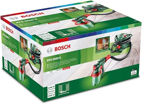 Bosch Home and Garden 1000 ml Paint Spray System PFS 5000 E (2X Paint Tanks 1000ml, Nozzle for Wall Paint/Glazes/Varnish, Colour Filter, Cleaning Brush, Box, 1200 Watts) - 2