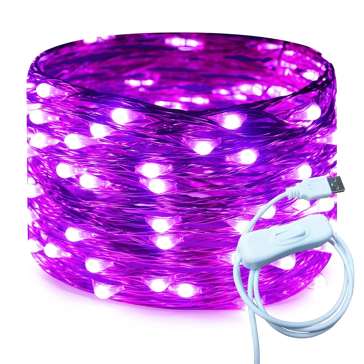 Ruichen 20Ft 120 Led Purple Usb Fairy Lights, Waterproof Copper Wire For Home