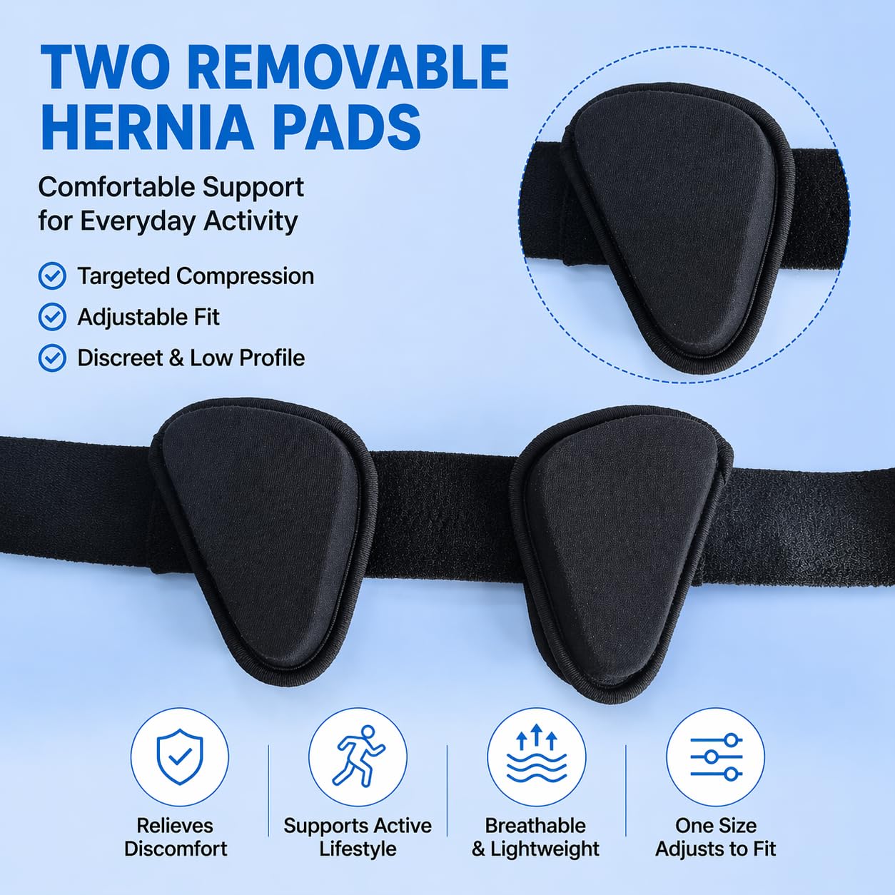 Inguinal Hernia Support Belt for Men Left/Right/Bilateral Inguinal Hernia - Hernia Belts for Men with Two Removable Compression Pads - Adjustable Groin Hernia Support Truss for Pre & Post Surgery